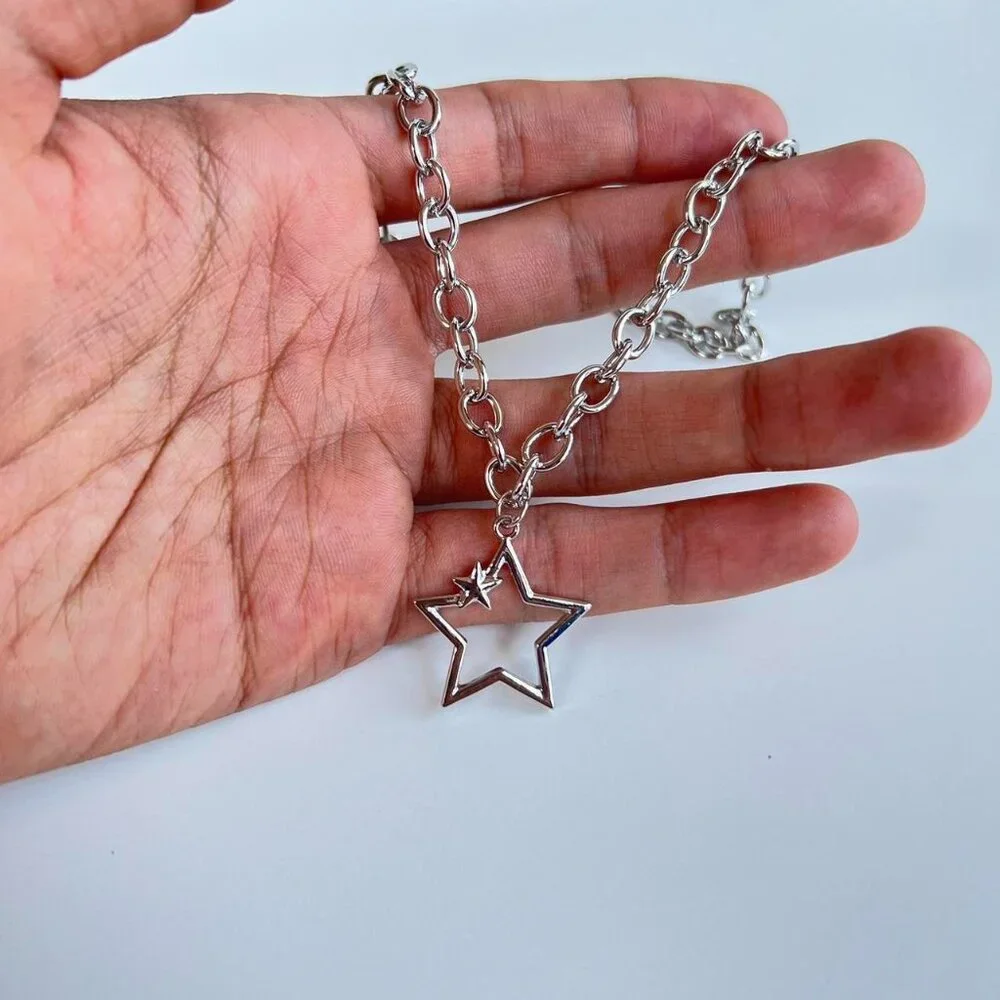 y2k 2000s star chain cute goth grunge silver necklace